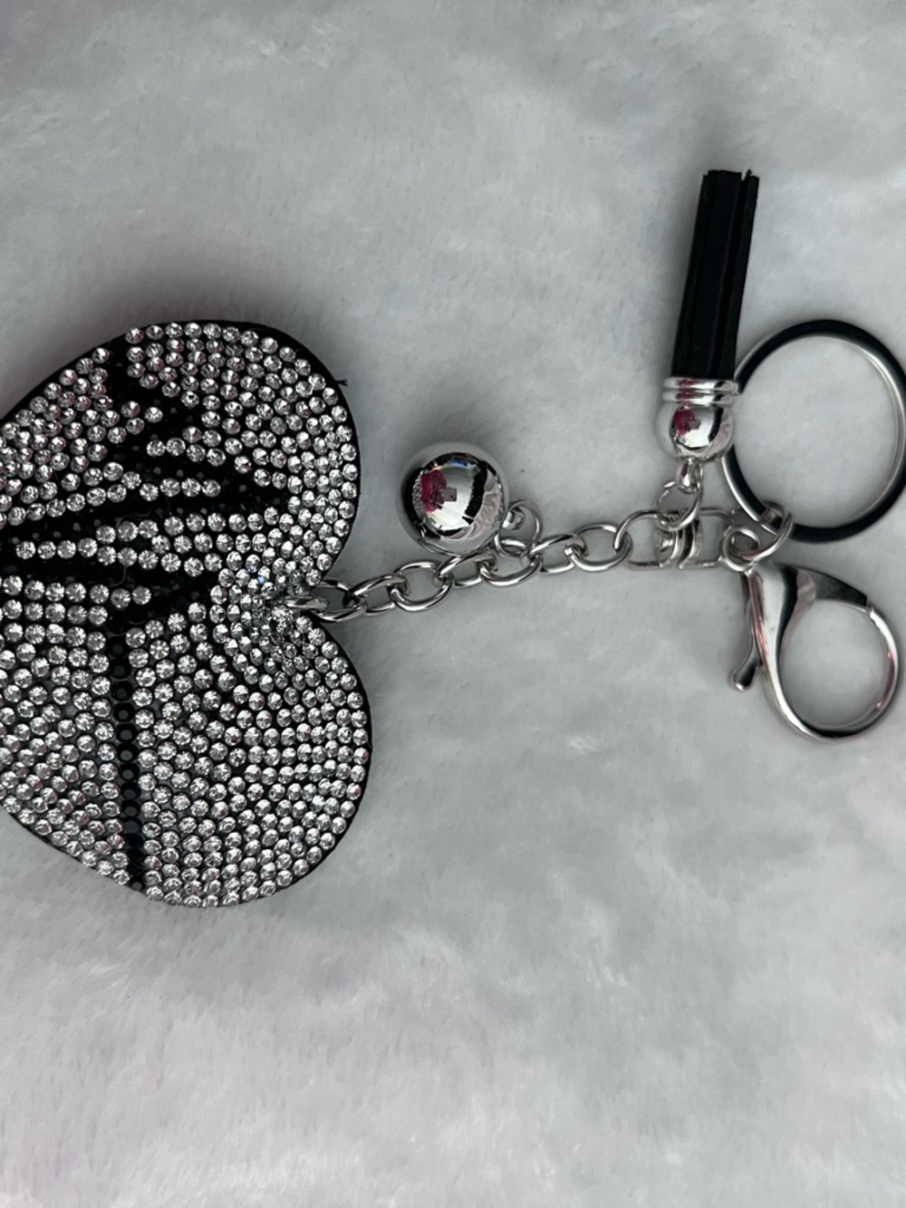 Crystal Heart Keychain Charm in Black